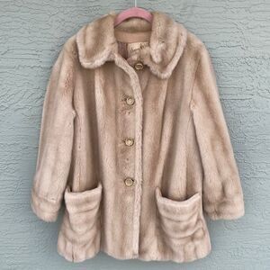 Vintage 60’s Plush RUSSEL TAYLOR MINCARA Faux Fur Coat / Faux Leather Trim